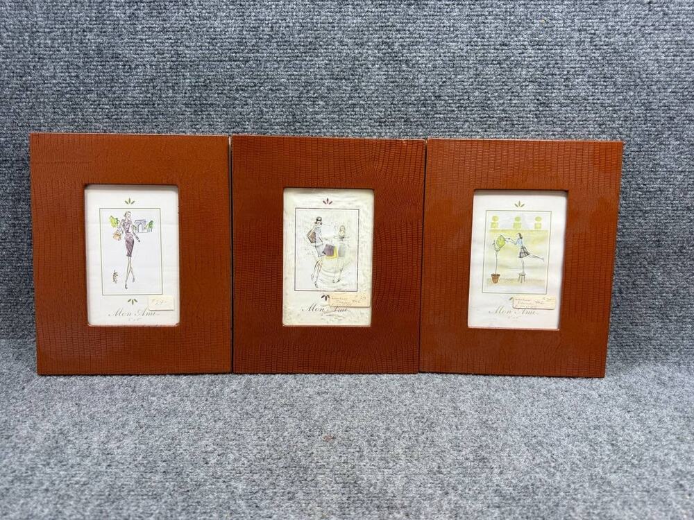 Vintage Mon Ami Leather Photo Frame Set Brown Textured Picture Frames 4x6